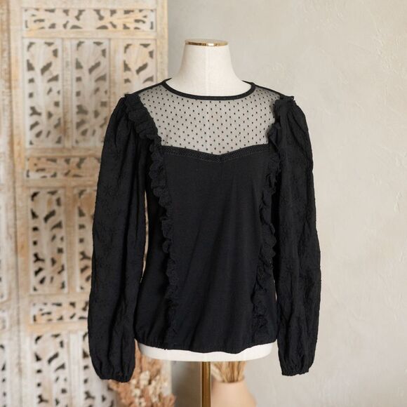 MARC New York Black Eyelet Lace Long Sleeve Shirt‎ size S - Picture 3 of 13